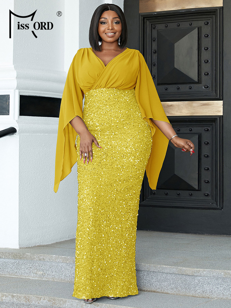 Women'S Formal Wear Wedding - Missord Yellow Sequin Plus Size Wedding