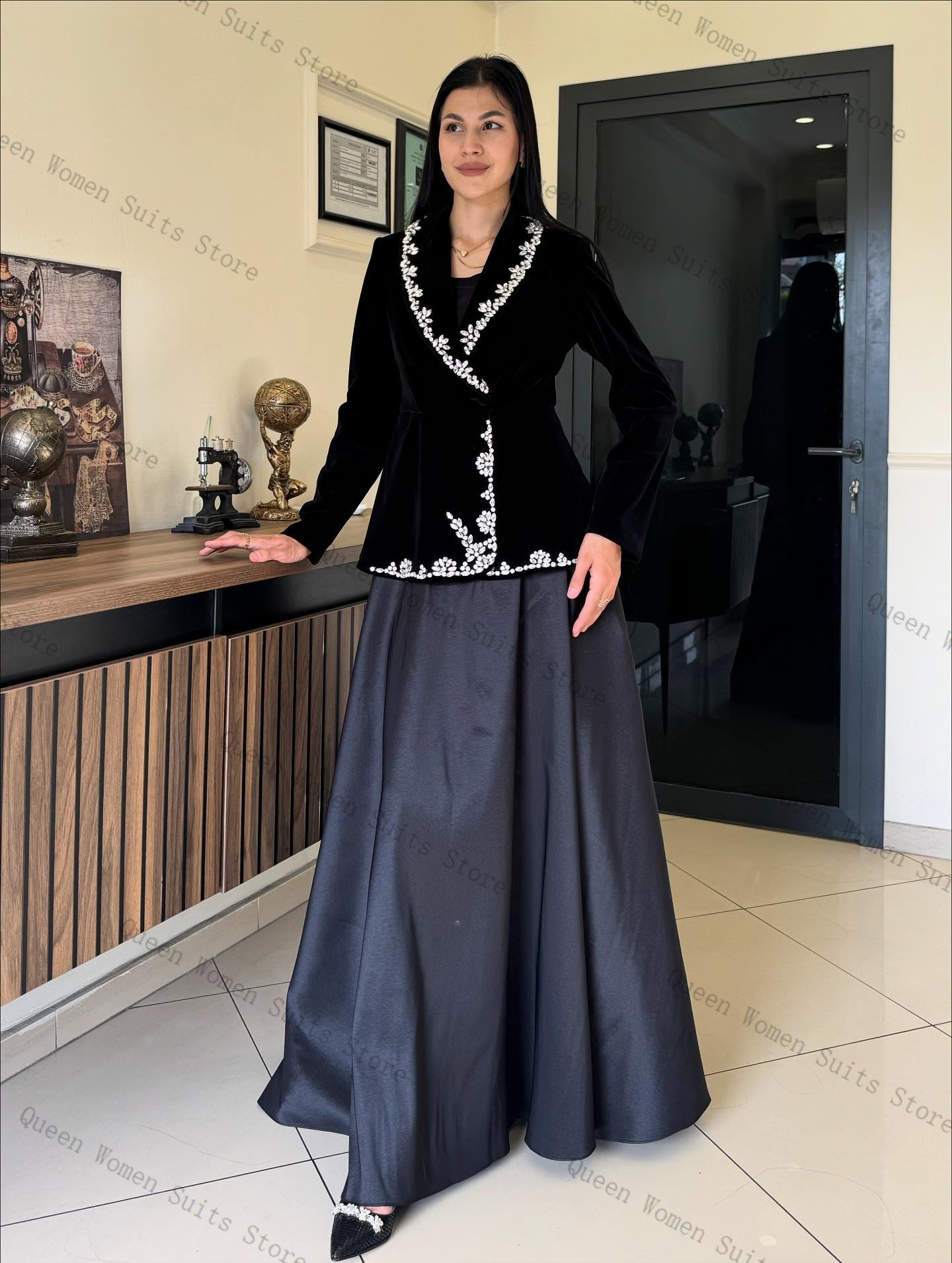 Women'S Formal Wear For A Wedding Guest - Velvet Women Suit Skirt Set 2