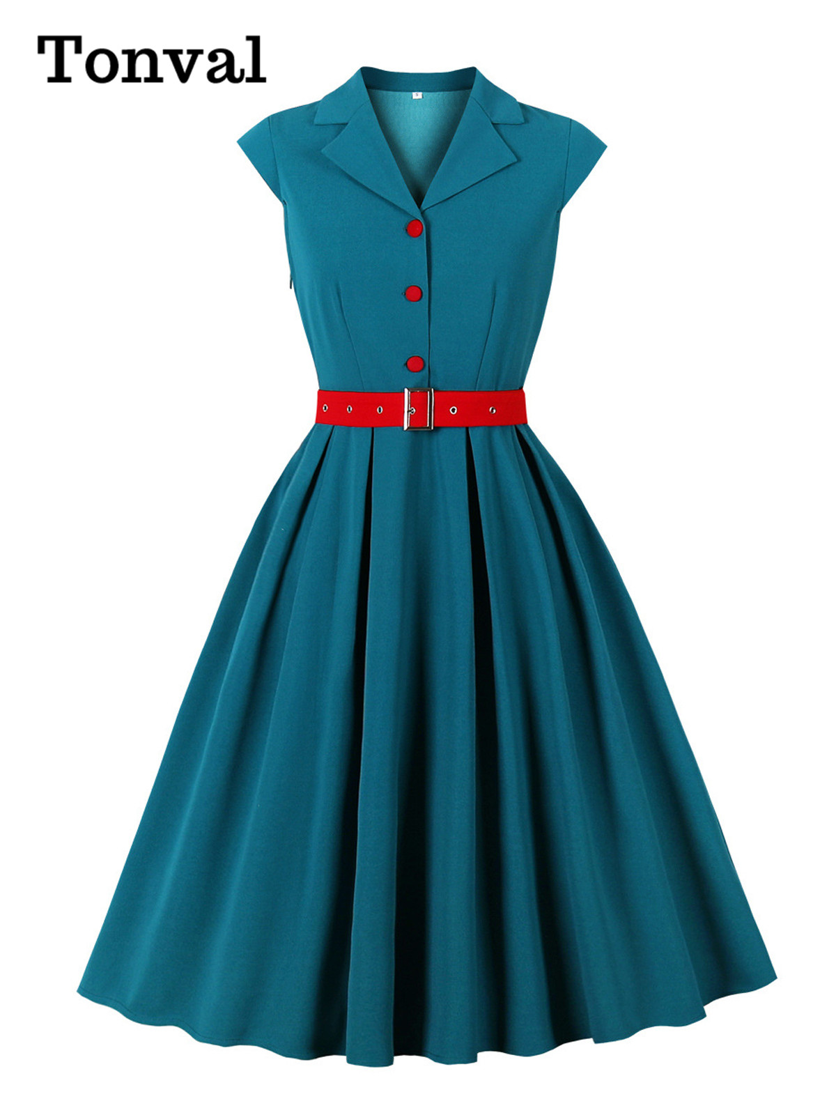 Women'S Red Formal Wear - Tonval Notched Collar Cap Sleeve A-Line