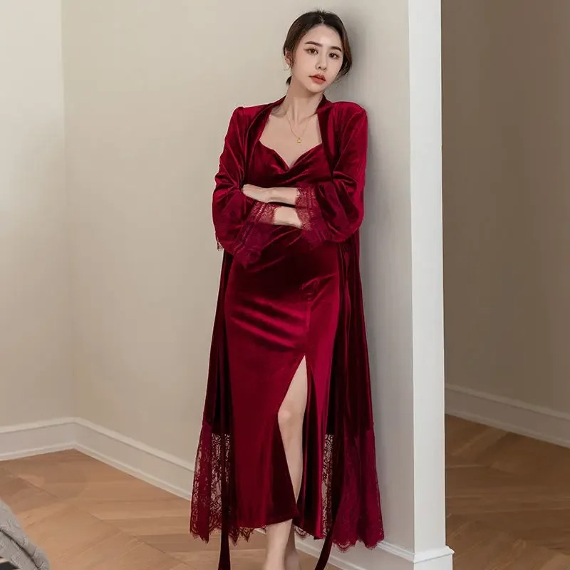 Women'S Formal Wear Wedding - Wedding Robe Long Velvet Slip Dress