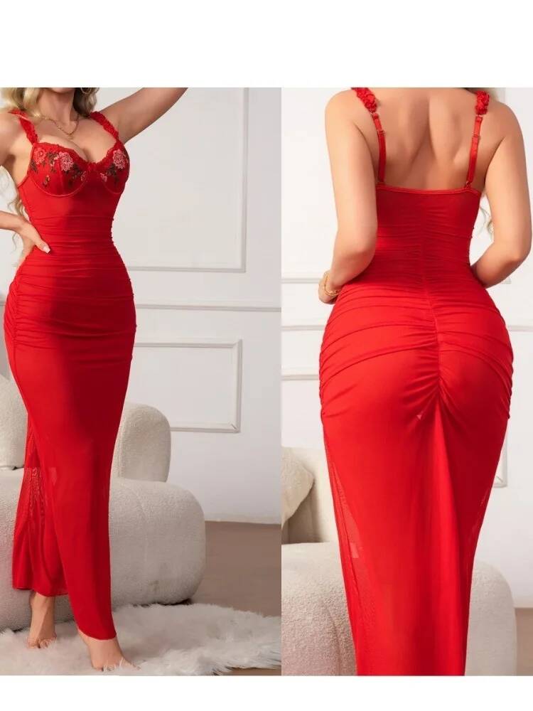 Red Ruched Dress With Strap Bo - Women Formal Wear Trends recensie en prijs