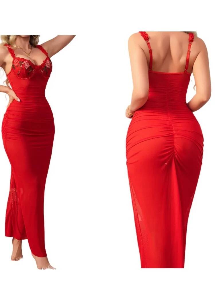 Red Ruched Dress With Strap Bo - Women Formal Wear Trends recensie en prijs