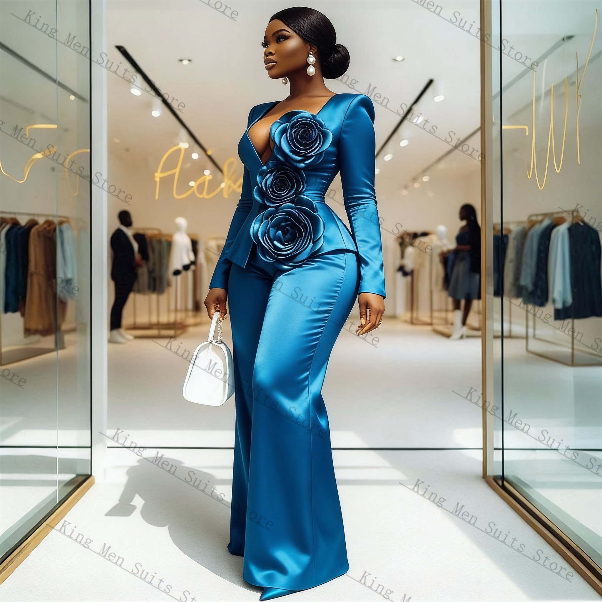 Blue Satin Women Suit Set 2 Pc - Women'S Formal Wear For A Wedding Guest recensie en prijs
