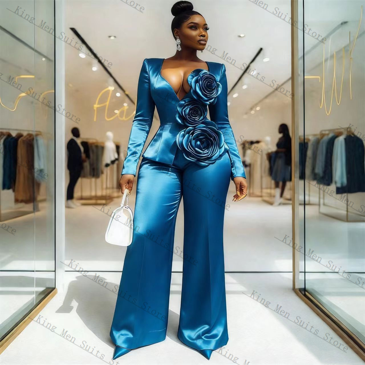 Blue Satin Women Suit Set 2 Pc - Women'S Formal Wear For A Wedding Guest recensie en prijs