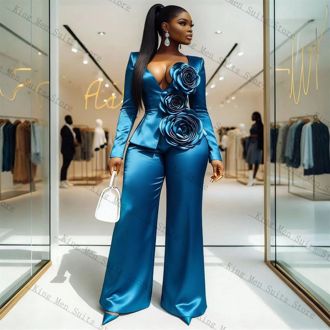 Blue Satin Women Suit Set 2 Pc - Women'S Formal Wear For A Wedding Guest recensie en prijs